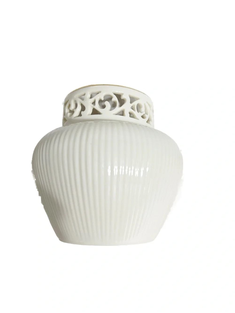 Vintage Lenox Ivory Porcelain Pierced Neck Ribbed Vase Gold Trim Made In USA